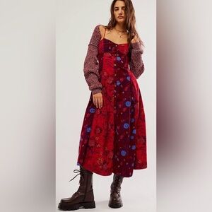 Free People Size XL Gail Midi Dress in Scarlet Combo